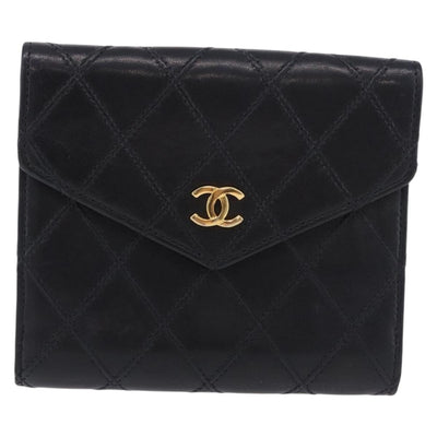 CHANEL Bicolore Bifold Wallet Lamb Skin Black Gold CC Auth 197854V - 0