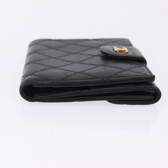 CHANEL Bicolore Bifold Wallet Lamb Skin Black Gold CC Auth 197854V