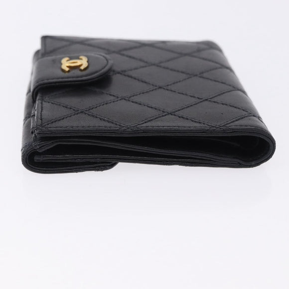 CHANEL Bicolore Bifold Wallet Lamb Skin Black Gold CC Auth 197854V