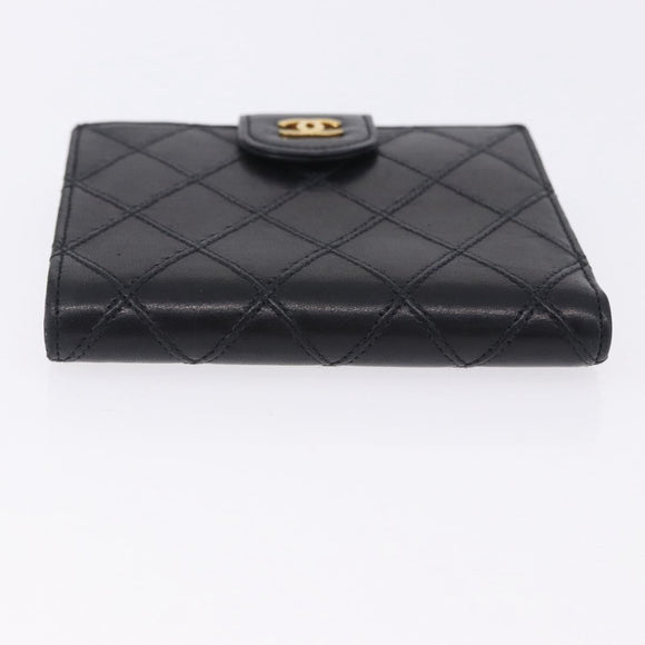 CHANEL Bicolore Bifold Wallet Lamb Skin Black Gold CC Auth 197854V
