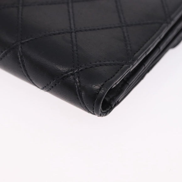 CHANEL Bicolore Bifold Wallet Lamb Skin Black Gold CC Auth 197854V