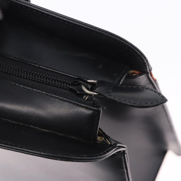 BURBERRY Hand Bag Leather Black Silver Auth 197856
