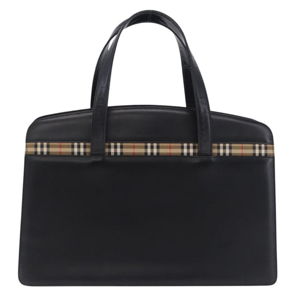 BURBERRY Hand Bag Leather Black Silver Auth 197856