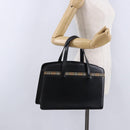 BURBERRY Hand Bag Leather Black Silver Auth 197856-22