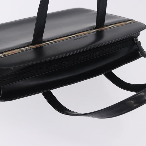 BURBERRY Hand Bag Leather Black Silver Auth 197856