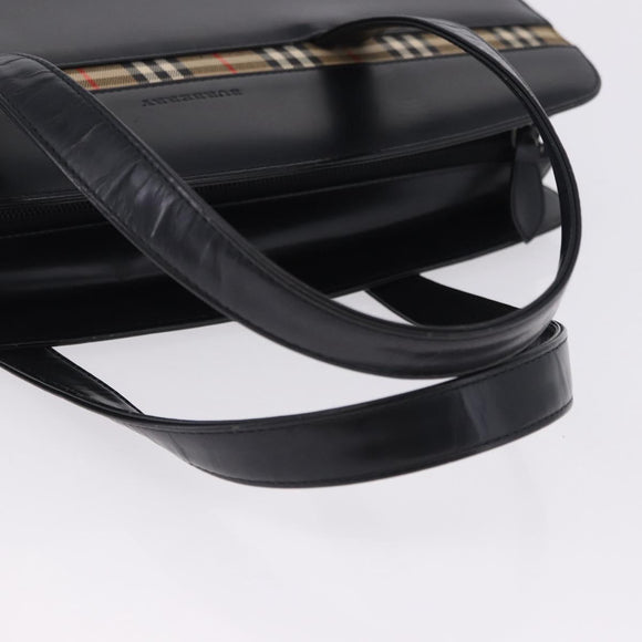 BURBERRY Hand Bag Leather Black Silver Auth 197856