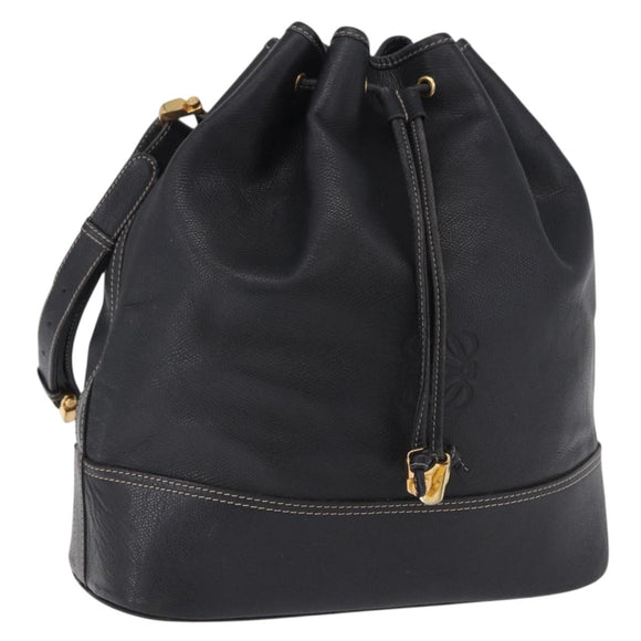 LOEWE Shoulder Bag Leather Black Gold Auth 197857