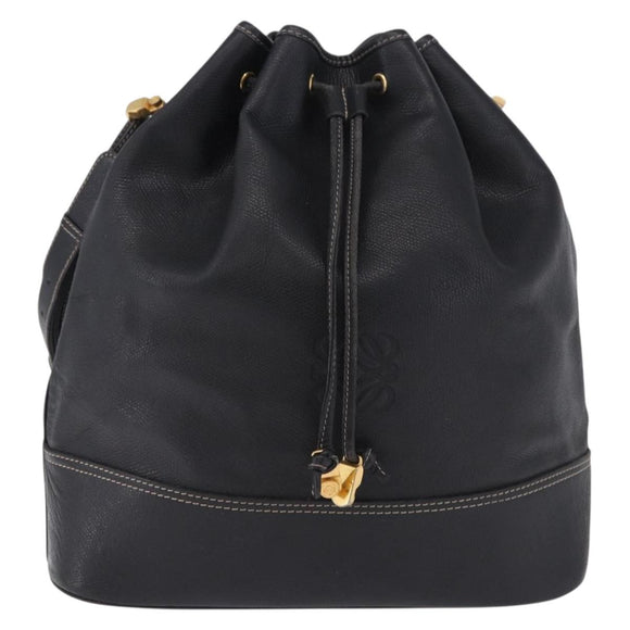 LOEWE Shoulder Bag Leather Black Gold Auth 197857