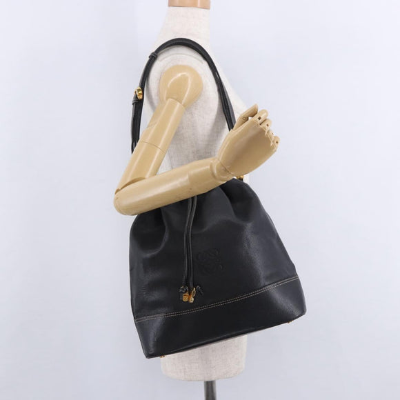 LOEWE Shoulder Bag Leather Black Gold Auth 197857
