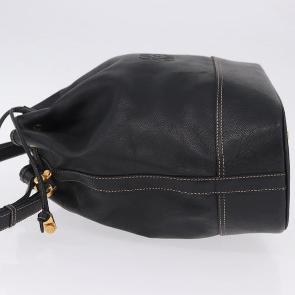 LOEWE Shoulder Bag Leather Black Gold Auth 197857