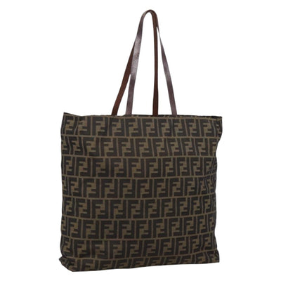 FENDI Zucca Canvas Tote Bag Nylon Brown Black Auth 197859A