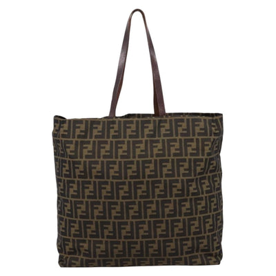 FENDI Zucca Canvas Tote Bag Nylon Brown Black Auth 197859A - 0