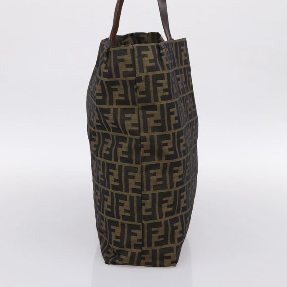 FENDI Zucca Canvas Tote Bag Nylon Brown Black Auth 197859A