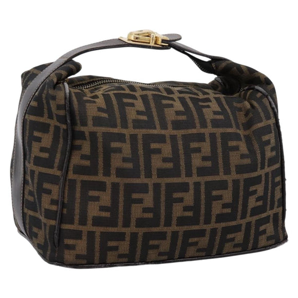 FENDI Zucca Canvas Vanity Hand Bag Black Brown Auth 197863