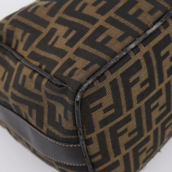 FENDI Zucca Canvas Vanity Hand Bag Black Brown Auth 197863