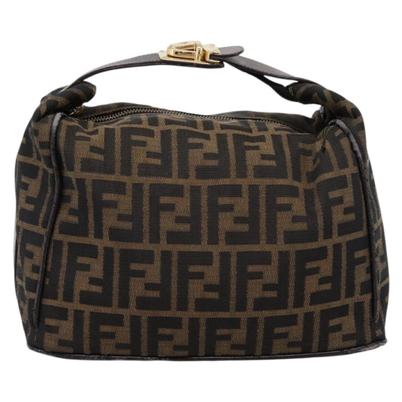 FENDI Zucca Canvas Vanity Hand Bag Black Brown Auth 197863