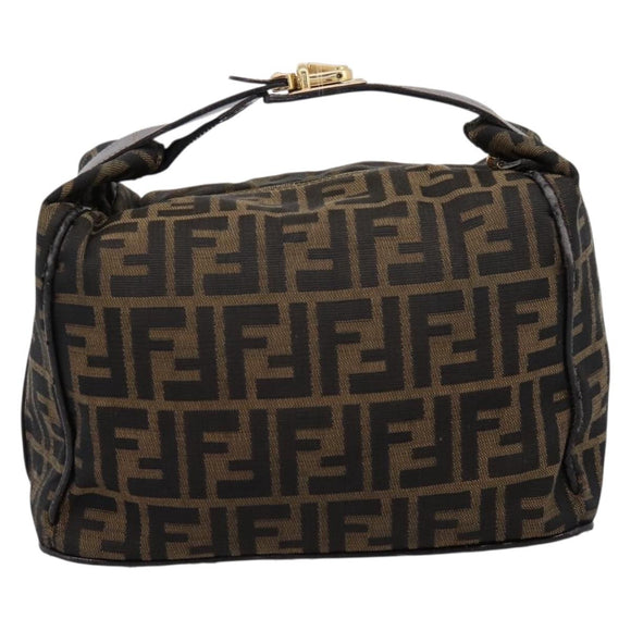 FENDI Zucca Canvas Vanity Hand Bag Black Brown Auth 197863