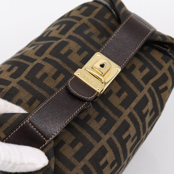 FENDI Zucca Canvas Vanity Hand Bag Black Brown Auth 197863
