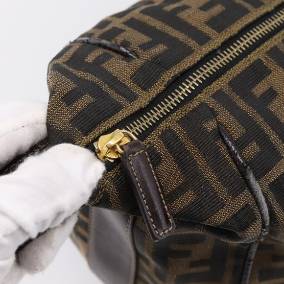 FENDI Zucca Canvas Vanity Hand Bag Black Brown Auth 197863