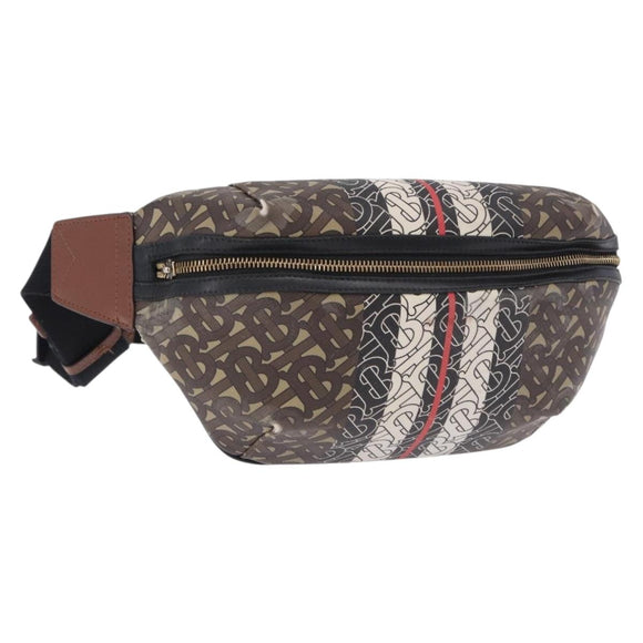 BURBERRY Waist Bag PVC Brown Gold Auth 197864