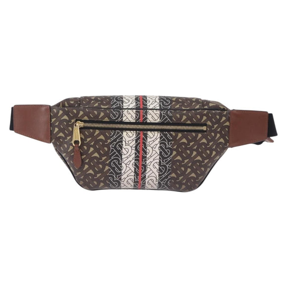 BURBERRY Waist Bag PVC Brown Gold Auth 197864