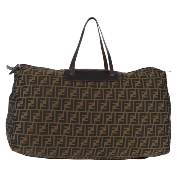 FENDI Zucca Canvas Tote Bag Nylon Brown Black Auth 197867