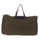 FENDI Zucca Canvas Tote Bag Nylon Brown Black Auth 197867-2