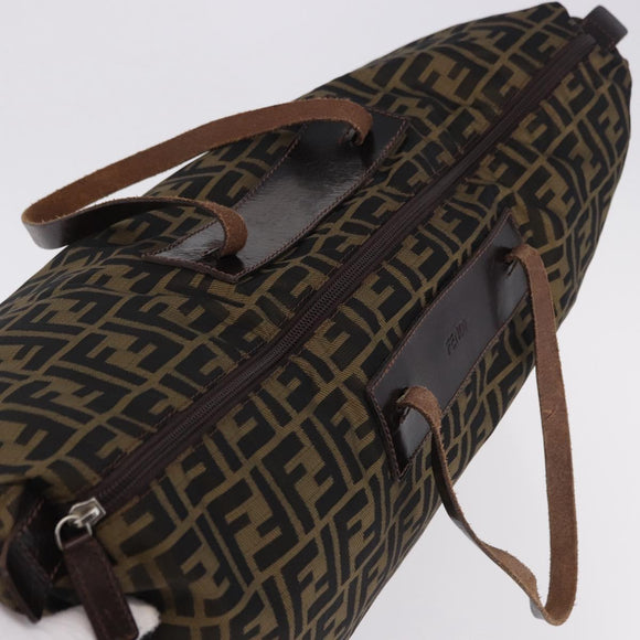 FENDI Zucca Canvas Tote Bag Nylon Brown Black Auth 197867