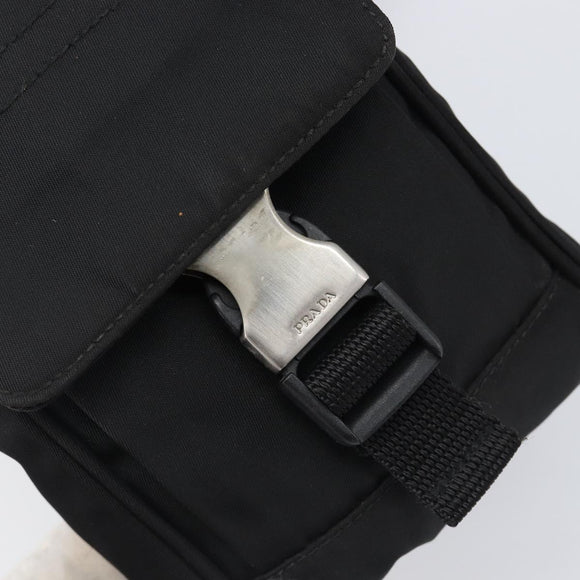 PRADA Shoulder Pouch Nylon Black Silver Auth 197869