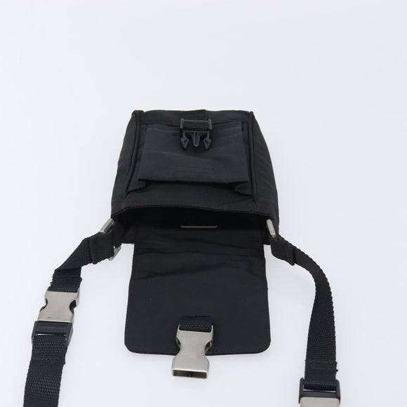 PRADA Shoulder Pouch Nylon Black Silver Auth 197869