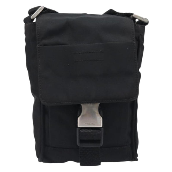 PRADA Shoulder Pouch Nylon Black Silver Auth 197869