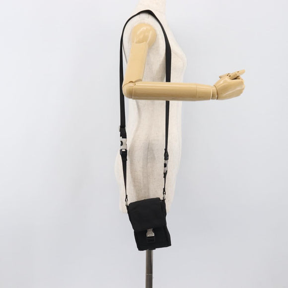 PRADA Shoulder Pouch Nylon Black Silver Auth 197869