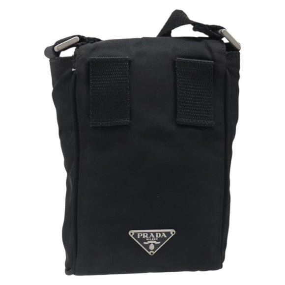 PRADA Shoulder Pouch Nylon Black Silver Auth 197869