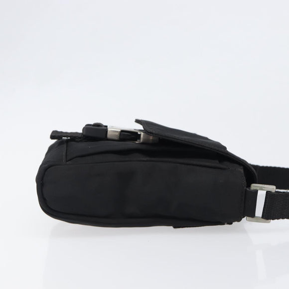 PRADA Shoulder Pouch Nylon Black Silver Auth 197869