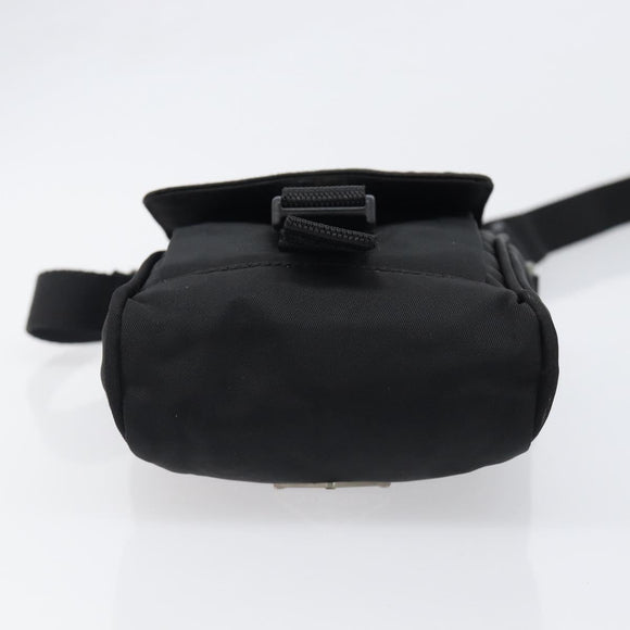 PRADA Shoulder Pouch Nylon Black Silver Auth 197869