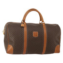 CELINE Macadam Canvas Boston Bag PVC Leather Brown Gold Auth 197871-1