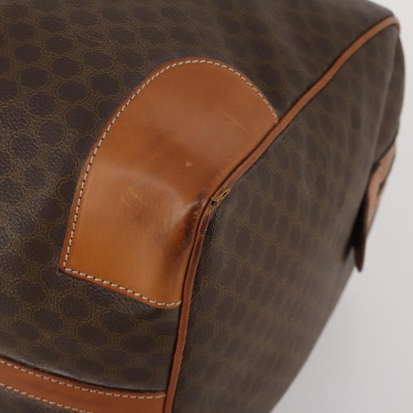 CELINE Macadam Canvas Boston Bag PVC Leather Brown Gold Auth 197871