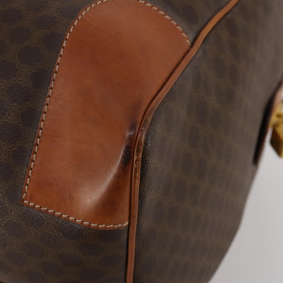 CELINE Macadam Canvas Boston Bag PVC Leather Brown Gold Auth 197871