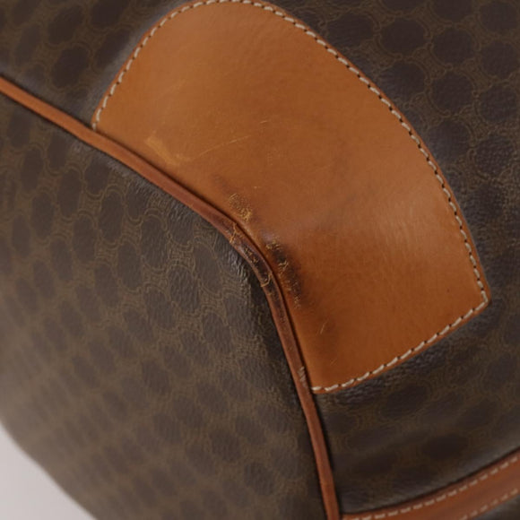CELINE Macadam Canvas Boston Bag PVC Leather Brown Gold Auth 197871