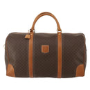 CELINE Macadam Canvas Boston Bag PVC Leather Brown Gold Auth 197871-2
