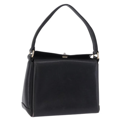 GUCCI Hand Bag Leather Black Gold Auth 197873