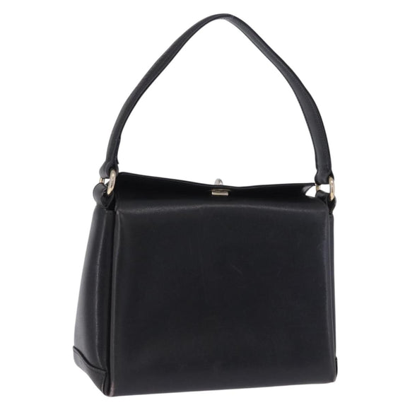 GUCCI Hand Bag Leather Black Gold Auth 197873