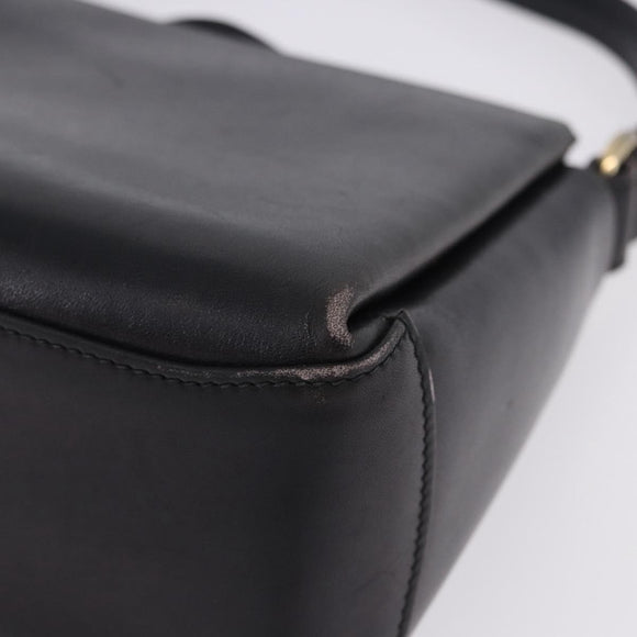 GUCCI Hand Bag Leather Black Gold Auth 197873