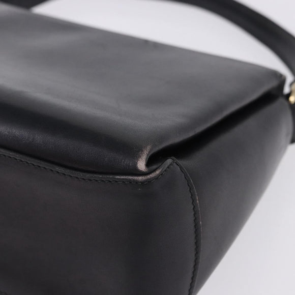 GUCCI Hand Bag Leather Black Gold Auth 197873