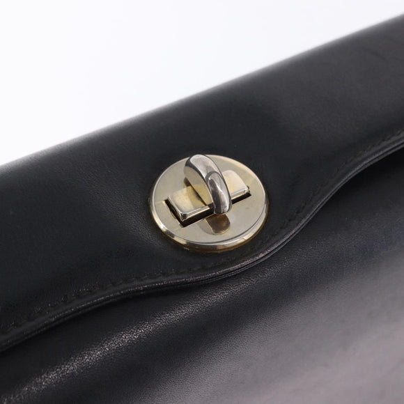 GUCCI Hand Bag Leather Black Gold Auth 197873