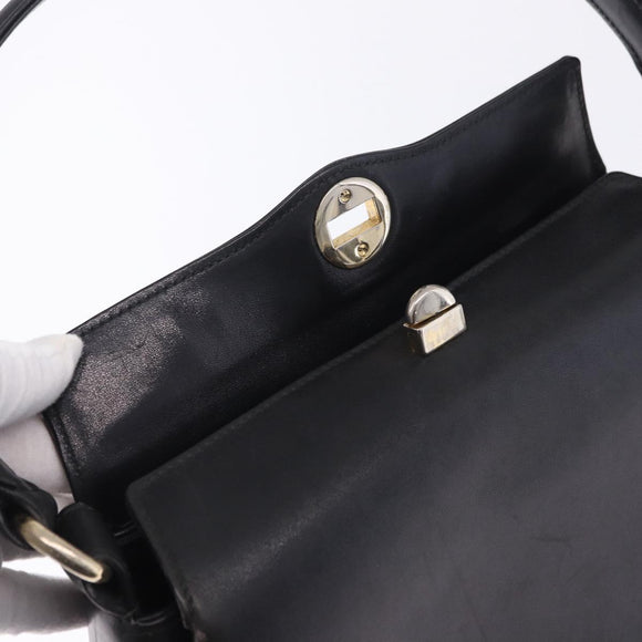 GUCCI Hand Bag Leather Black Gold Auth 197873