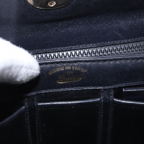 GUCCI Hand Bag Leather Black Gold Auth 197873
