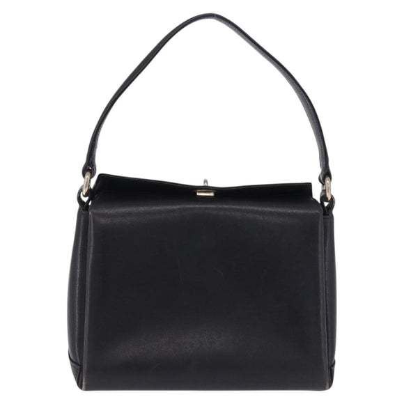 GUCCI Hand Bag Leather Black Gold Auth 197873
