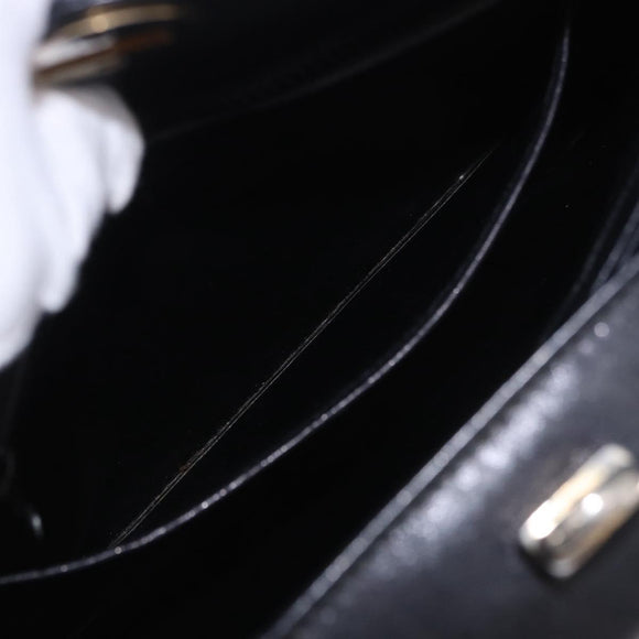 GUCCI Hand Bag Leather Black Gold Auth 197873