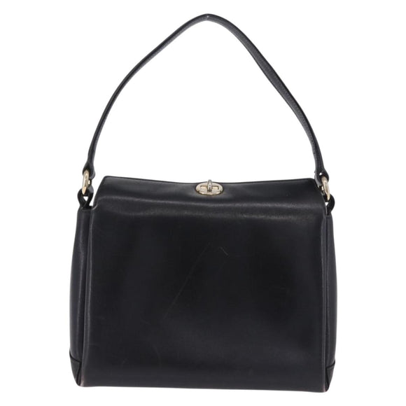 GUCCI Hand Bag Leather Black Gold Auth 197873